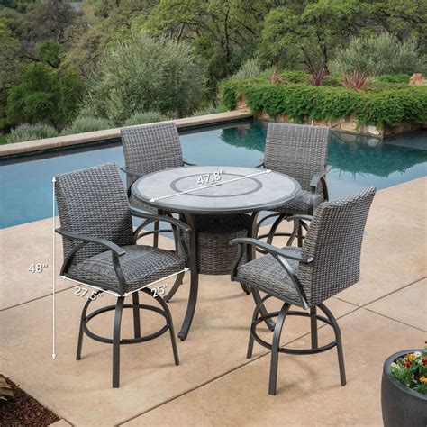 Costco 5 piece patio set - Specifications. Shipping & Returns. Reviews. Palermo 5-piece Patio Sectional Conversation Set Includes 1 right arm loveseat, 1 left arm loveseat, 1 corner chair, 1 armless chair and 1 coffee table Aluminum frames All-weather resin wicker with Sunbrella® fabric 16.5 cm (6.5 in.) thick cushions.